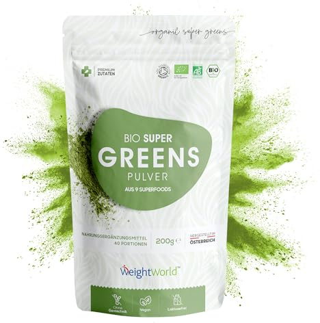 Ekologisk supergreen pulver kosttillskott – 40 portioner av supermat pulver för smoothie detox, naturlig hälso- och energihöjande dryck, lämplig även för veganer