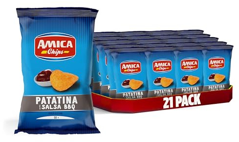 AMICA Chips - La Patatina Gusto Salsa BBQ, 21 Confezioni da 50g | Snack Senza Glutine, Aroma Naturale