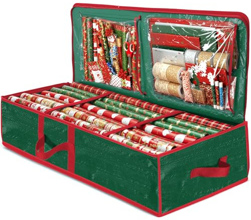 Zober Christmas Wrapping Paper Storage Bag with Interior Pockets - Fits 18-24 Rolls - Gift Wrap Organiser for Christmas Decorations Bows, Tags & Ribbons - Durable Tear Proof Wrapping Paper Storage Box