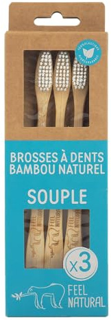 Set di 3 spazzolini da denti morbidi, biodegradabili, manico in bambù, pulisce delicatamente, cura orale, pelo in nylon ultra morbido gencive sensibile, denti sani, igiene per bambini, adulto