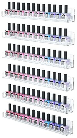 FEMELI Nail Polish Wall Rack: 6 Shelves 15 Inch Clear Acrylic Nail Polish Organizer for 66-90 Bottles Multi-Purpose Acrylic Floating Shelves (15 Inch, Clear)