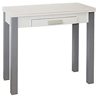 MOMMA HOME - Küchentisch - Modell Hena - Farbe Weiß - Maße 80 x 40/80 x 76 cm - Material Eiche und Metallstruktur - Integrierte Schublade - Ausklappbare Buchform