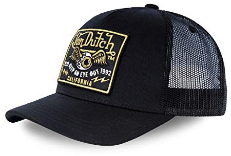 Von Dutch Cap Herren und Damen, Trucker BLACKY, Schwarz BLKB | Unisex, Erwachsene 55,5-60cm, Verschluss Snapback, Schweißband, Steifes Mesh, Gebogener Schirm, Vintage