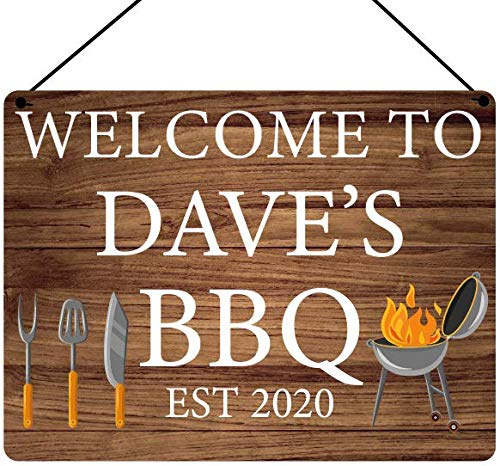 Personalised Home BBQ Sign, Aluminium Garden Bar Plaque, A5, 20 x 15 cm | Glossy sublimation print, waxed cotton hanging string, custom name or wording, for home bars, BBQ areas, gardens and patios
