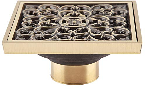 BuyWeek Drenaje de Suelo, 10Cm Cuarto de Baño Ducha Drenaje del Piso, Ducha de Latón Antiguo Desague del Piso, Rejilla Ducha Cuadrada, Drenaje Ducha Cuadrado(#1)