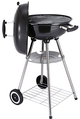 YAOBAO Grill-Holzkohle Kugelgrill Rundgrill Groß Mit Deckel Ø 45Cm Fahrbar Vierbein, 5 Personen Grill Holzkohle Schwarzer Emaille-Grill Kugelgrill Keramischer Holzkohlegrill Für Camping Garten
