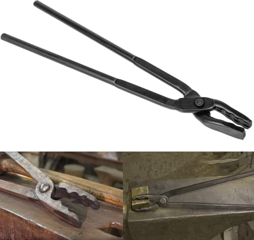 Blacksmith Wolf Jaw Tongs 17-inch, Forging Tongs with 3-Point Grip for Knife Making & Metal Shaping, Heavy-Duty Steel Blacksmithing Tongs