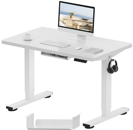 FlexiSpot E1 Plus ONE PIECE Electric Standing Desk Height Adjustable Sit Stand Desk with Memory Smart Panel(100 * 60cm, White Frame+White Desktop)
