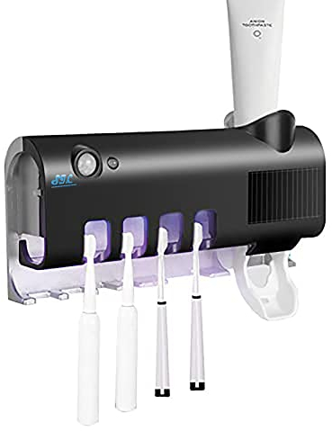 S.I.C UV-Desinfektions-Zahnbürstenhalter mit LED-Licht, Automatischer Zahnpastaspender Und Hauptfach für 4 Zahnbürsten + Toothpaste Dispenser (Schwarz)