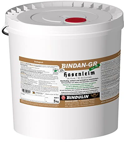 Holzleim Bindan Hasenleim Glutinleim 5 kg biologisch, zu 100% abbaubar ohne Konservierungsmittel inkl. Leimpsachtel und Pinsel von E-Com24 (Hasenleim 5 kg.)