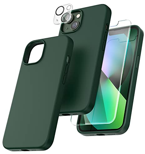 TOCOL für iPhone 13 Hülle Silikon, Stoßfest Anti-Rutsch Anti-Fingerabdruck Kratzfest Handyhülle für iPhone 13 Case, Alpingrün