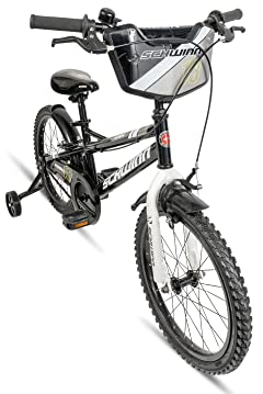 Schwinn Koen Kleinkinder-/Kinderfahrrad, 18-Zoll-Reifen, anpassbarer Sitz, inklusive Stützräder, Schwarz