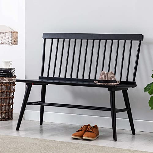 DUHOME Entryway Bench, Black Dining Bench with Spindle Back Farmhouse Wood Windsor Bench for Foyer Balcony Living Room, Black