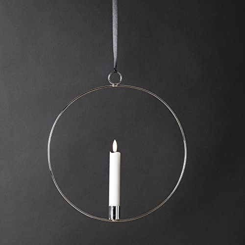 Dekoring mit LED Kerze Flamme - mit Aufhänger - D: 28,5cm - Timer - Batterie (silber)