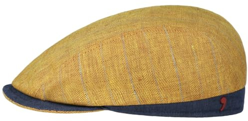 Alfonso D’Este Leinen Stripes Flatcap Schirmmütze Ballonmütze Leinencap Herren - Made in Italy mit Schirm, Futter Frühling-Sommer Sommer - M (56-57 cm) senf