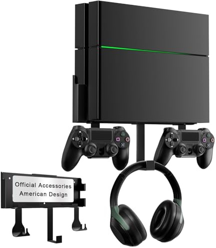 Wall Mount for PS4, Stealth Wall Mount for PS4 Original (Old Model), with Detachable 2 Controller Holder & Headphone Hanger, Mount on The Wall or on The Back of The TV