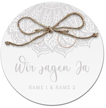 Acrylglas Ringkissen personalisiert zur Hochzeit Standesamt mit Lasergravur mit individuellen Namen und Datum klein und modern - Mandala