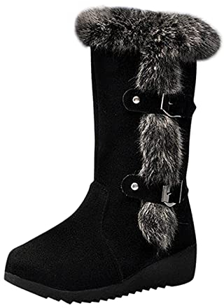riou Botas Mujer Invierno Cuña Altas Forradas con Pelo Antideslizante Botines Punta Redonda Botas Urbano Fiesta Oficina Zapatos Casuales Ligero para Exterior e Interior Regalo