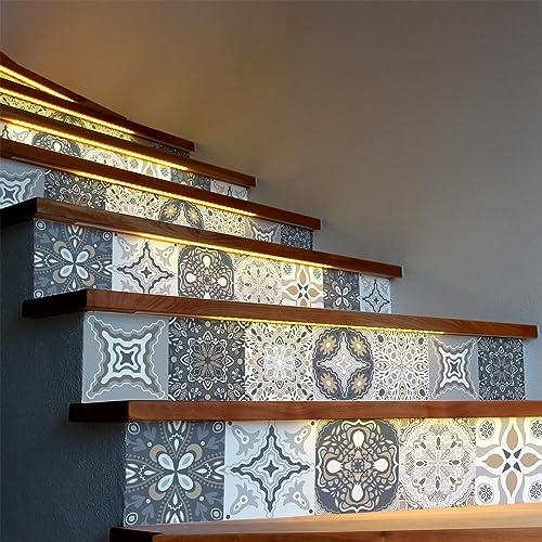 Ambiance - Adhesivo decorativo para escaleras de azulejos de cemento (2 tiras de 27 x 94,5 cm)