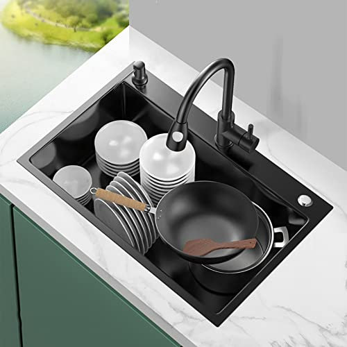 Waschbecken Unterbau-Einzelbecken-Küchenspüle, Unterbau-Küchenspüle, große Küchenspüle, schwarze Spüle, SUS304-Edelstahl, handgefertigte Workstation-Küchen-Waschbecken (45 x 40 cm)