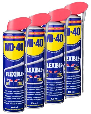 WD-40 Prodotto multifunzione flessibile, 4 x 400 ml, bomboletta con tubo spray flessibile | Lubrificante | Olio rampicante