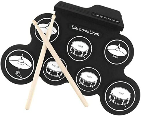 USB-Roll-Up-Drum-Übungspad, 7 Pads, Elektronisches Schlagzeug-Set aus Silikon, 5 Stimmungen, 8 Demonstrationslieder, 3 Rhythmen