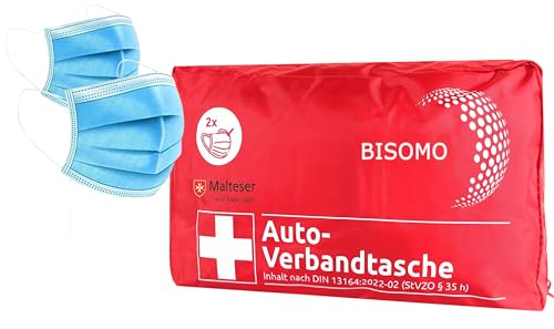 BISOMO Verbandtasche Erste Hilfe Auto Neue DIN Norm Pflaster Schutzmaske Kompresse Verband Schere Rettungsdecke KFZ PKW 44 Teile