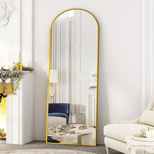 Boromal Bogen Ganzkörperspiegel mit Golden Metallrahmen 150x50cm Ganzkörperspiegel Standspiegel Gold Spiegel Groß Bodenspiegel Ganzkörper Wandspiegel Gold für Schlafzimmer Wohnzimmer