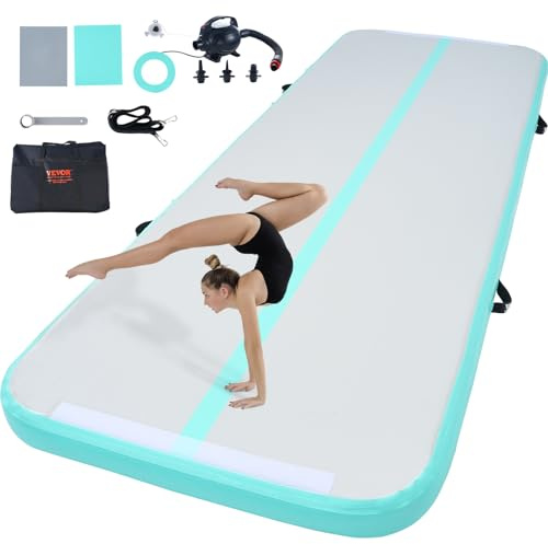 VEVOR Tappetino da Ginnastica Gonfiabile da 4 Pollici, Pista Tumble Pompa Elettrica, Tappetini da Allenamento per Uso Domestico/Palestra/Yoga/Cheerleader/Spiaggia/Parco/Acqua, 10 Piedi, Verde Menta