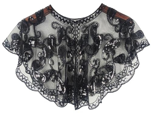URFEDA Pailletten Schal und Wraps für Damen Elegantes Abend Cape 1920er Jahre Vintage Stola mschlagtücher Hochzeit Braut Schal Schulter Bedeckung für Abendkleid Gatsby Kostüm Accessoires