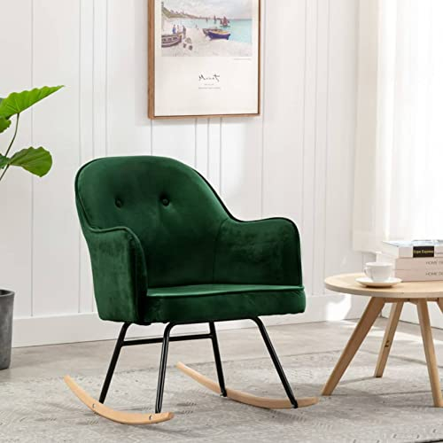 ShGaxin Schaukelstuhl, Sessel Wohnzimmer, Schaukelsessel, Stillsessel, Schwingsessel, Tv Sessel, Ohrensessel, Rocking Chair, Relaxsessel, Dunkelgrün Samt