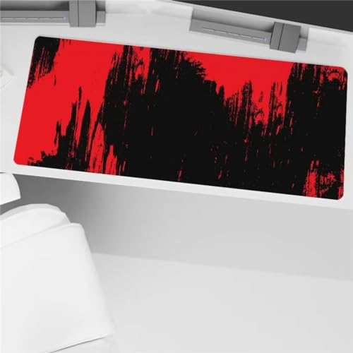 Gaming Mauspad XXL Rot Schwarz Mousepad Groß 600x400x2mm Verlängertes Großes Schreibtischauflage mit rutschfeste Basis und genähte Kante für PC, Laptop