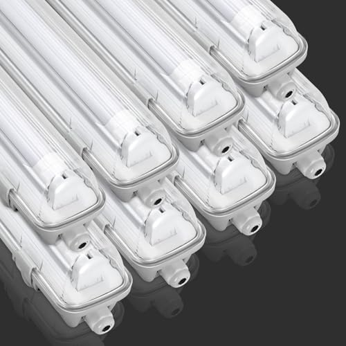 Fiqops 8 Stück Feuchtraumleuchte LED 150cm 24W 2400lm Wannenleuchte Kaltlweiß 6500K IP65 Wasserfest Feuchtraumlampe T8 LED Röhre,Röhrenlampe Werkstattlampe für Garage Keller Büro
