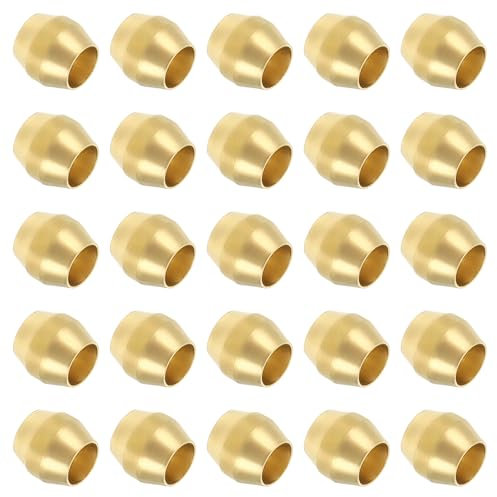 PATIKIL Ferrule Ottone Raccordi Compressione Tubo 1/8 Od, 25pz Raccordi Ghiere Ottone Kit Assortimento Anelli Raccordi Tubi Compressione Ottone per Aria, Acqua, Gas, Raccordi Tubi, Olio