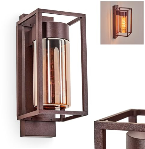 HOFSTEIN Außenwandleuchte Boucinho, Außenwandlampe aus Metall/Glas in Rost/Bernstein, Wechselglas Klar, Wandleuchte Down außen mit tollem Lichteffekt, E27, IP44, Hof, Außenbereich, Terrasse, Haustüre