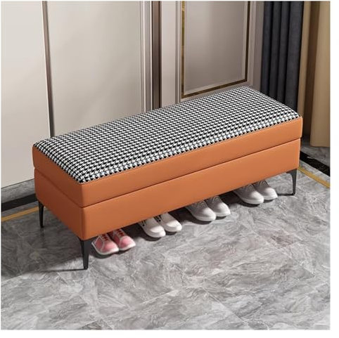 Polsterbank mit Stauraum, orangefarben, mit Metallbeinen, für Schlafzimmer, Wohnzimmer, Esszimmer, Eingangsbereich und Flur, 180 cm