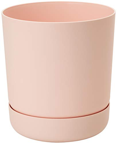 Home Garden Ornaments – Plant Pots Indoor, Plastic Outdoor Planter with Drainage & Saucer, Classy Flower Pot (13 cm / 5.1 inch, Pink)