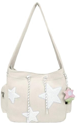 Stern-Umhängetasche – süße Messenger-Tasche, bezaubernde Schultertasche | Tragbare, lässige Umhängetasche mit großem Fassungsvermögen, ästhetische Canvas-Umhängetasche für Mädchen, Frauen (Schwarz, We