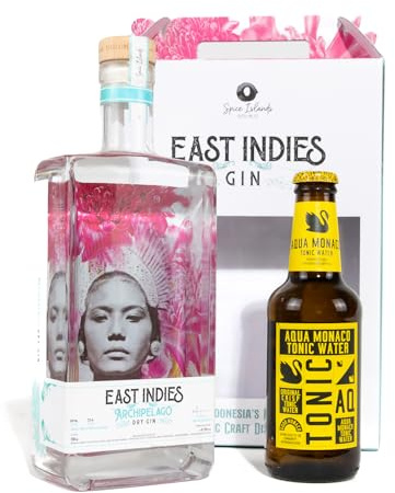 Premium Gin Tonic Set - East Indies Archipelago Dry Gin 0,7l & Aqua Monaco Tonic Water 0,23l - Gin Geschenk für Kenner