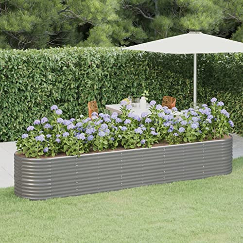 Xichuzi Hochbeet Pulverbeschichteter Stahl 368x80x68 cm Grau, Palettenrahmen, Hochteich, Gemüsebeet, Kräuterregal Balkon, Blumenbeet, Kräuterspirale, Tomatenbeet, Pflanzhochbeet - 318964