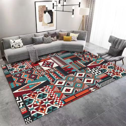 RUGMRZ Teppiche Wohnzimmer Hall Teppiches 150x200CM Teppich Jungen jugendzimmer Sofa Farbe Geometrische Retro-Muster sind pflegeleicht für