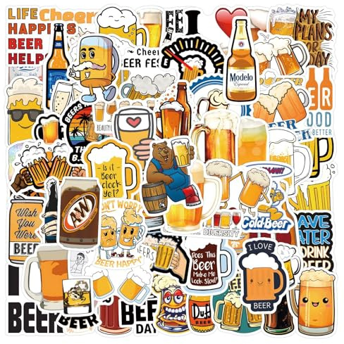 100 Stück Niedliche Bier Aufkleber Pack Beer Sticker Set wasserdichte Vinyl Sticker für Laptop Kinder Autos Motorrad Fahrrad Skateboard Gepäck Koffer Computer Aufkleber Graffiti Decal
