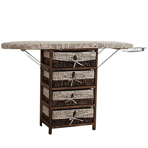 Tabla de planchar plegable de varias capas con armario de madera maciza, bandeja de hierro de acero inoxidable y base reforzada, mesa de planchar para el hogar con cesta S añadida