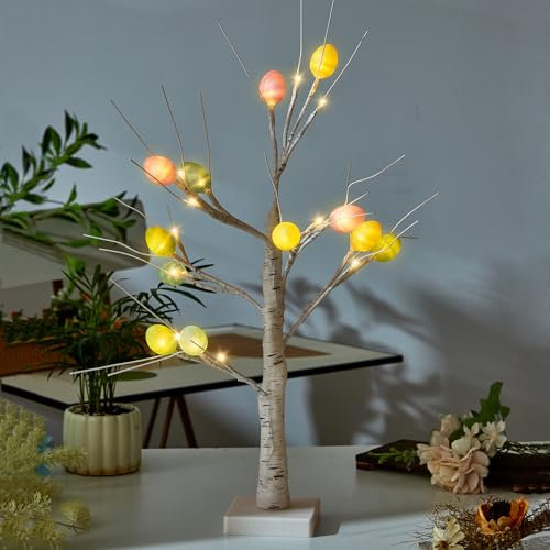 Bseical Decorazione pasquale, 60 cm, rami artificiali, decorazione pasquale, 24 LED bianco caldo, decorazione pasquale uova di Pasqua, funzionamento a batteria, per decorazione di interni, Pasqua,