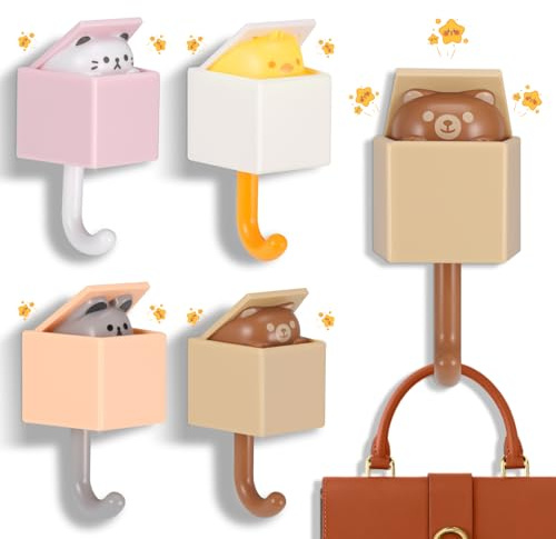 Starvortex 4Pc Creativo Gato Gancho Decorativos, Expulsar Perchero Infantil, Fuerte Autoadhesivo Perchero Niños, Sin Perfora Perchero Puerta Infantil, Lindo Adhesivos süß wandhaken selbstklebend