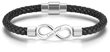 Zysta Lederarmband Personalisiert Herren Damen Unendlichkeitszeichen Armband mit Gravur Infinity Wickelarmband MIT Magnetverschluss - Geschenk für Männer Frauen