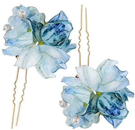 ANDRESLAD Blauer Floraler Brauthaarschmuck Stoffblumen Haarnadeln 2 Stück Hochzeit Haarschmuck Für Braut Und Brautjungfern
