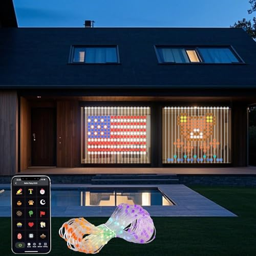 Smart LED Vorhanglicht, App-steuerbar mit 400 LEDs, RGB Farbwechsel & Dynamische DIY-Muster, IP65 Wasserdicht, Für Weihnachten, Party, Hochzeit, Schlafzimmer.（2x2M）