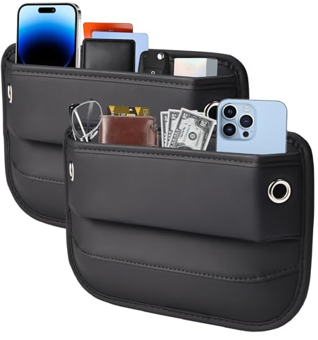 2 Pcs Car Seat Gap Filler Organizer, Car Seat Organizer, Seat Gap Storage Box with Cup Holders for Drink, Car Leather Cup Holder Gap Bag Front Seat for Phone, Sunglasses,Keys(Left+Right Side) (Black)