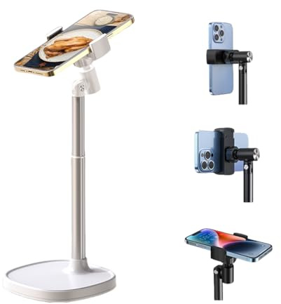 Handy-Ständer für Schreibtisch, Einstellbare Höhe Schräglage Telefonhalter, 360 Grad drehbarer Desktop-Telefonständer, Kompatibel mit iPhone, Samsung Galaxy, Huawei, Xiaomi (White)